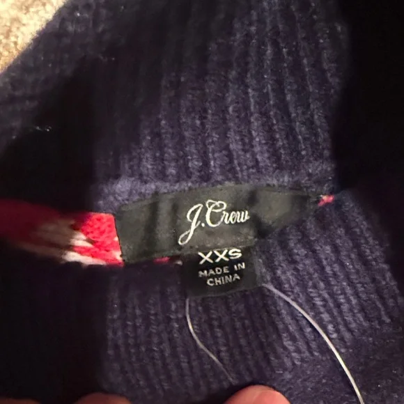J.Crew NWT Navy Blue/Red Fair Isle Patterned Sweater Lambs Wool Blend Women XXS - Picture 4 of 7